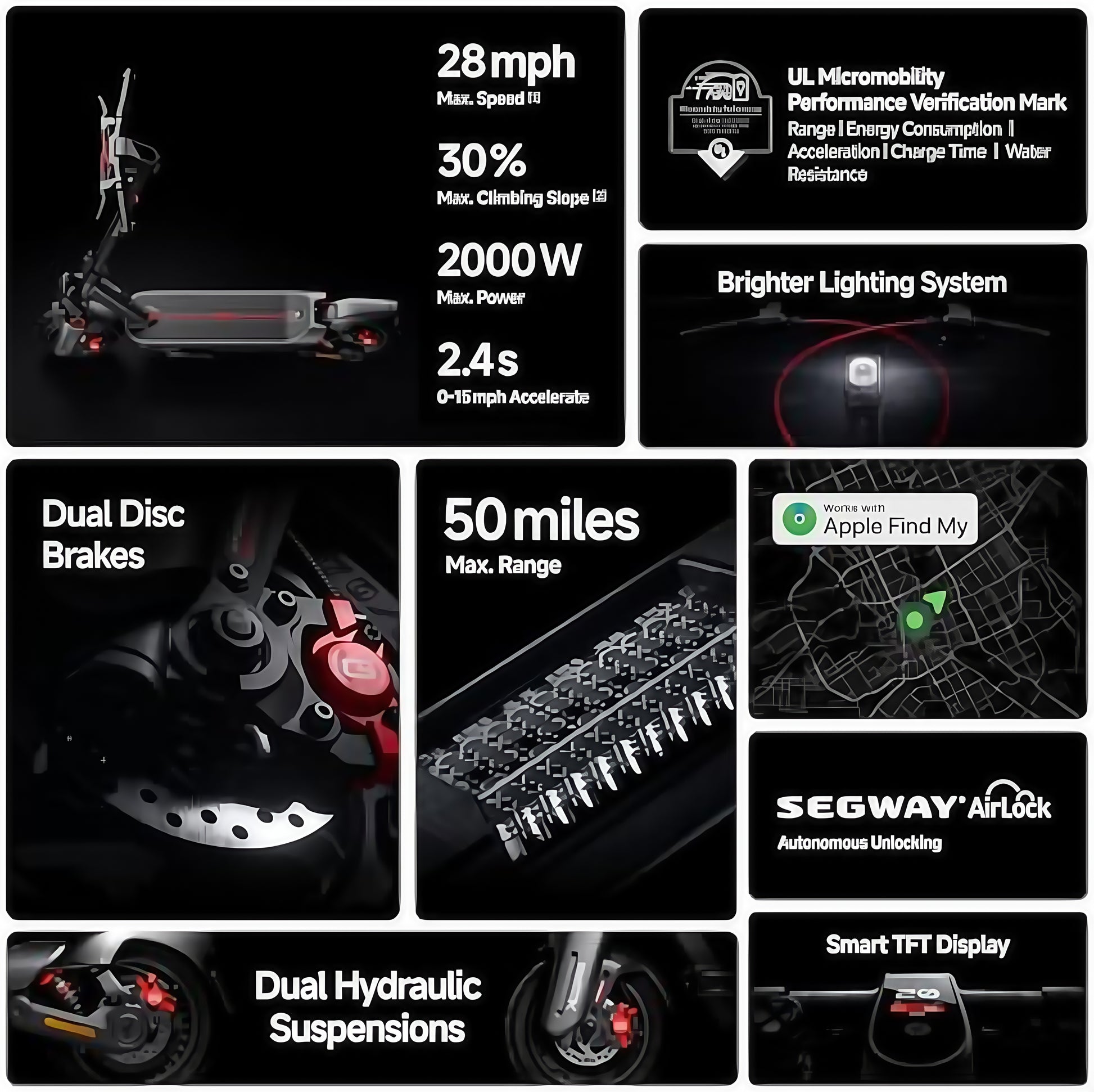 Ninebot E2 Pro E-Scooter - Long-Range Commuter with 10" Tires, Fast Folding & Powerful Headlight for Adults